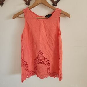 Cynthia Rowley Linen Rayon Lace Trim Sleeveless Tank Top Pink Xs
